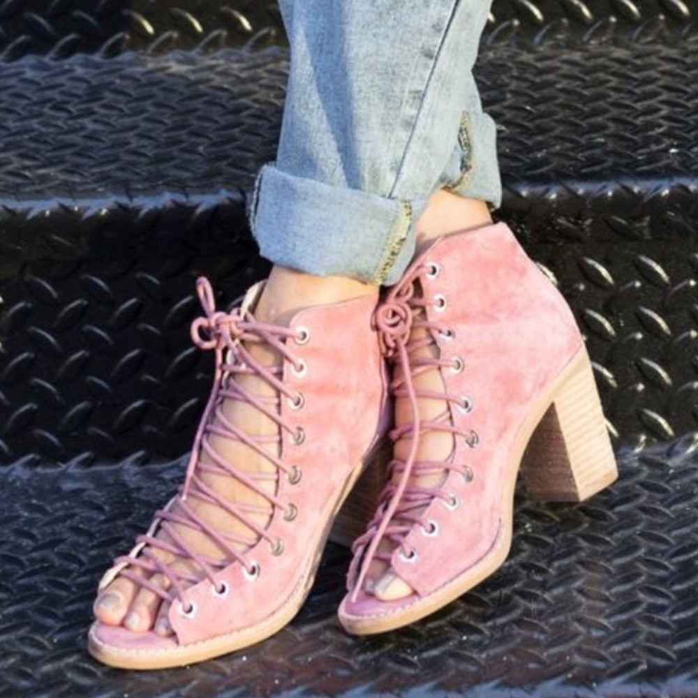 JEFFREY CAMPBELL Cors Pink Suede Lace up Bootie